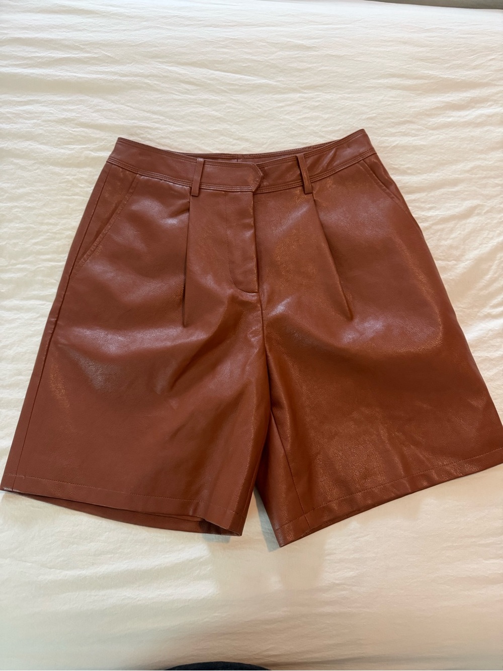 Rag & Bone Women's Leather High-Waist Shorts in Rust Brown EUC 0941